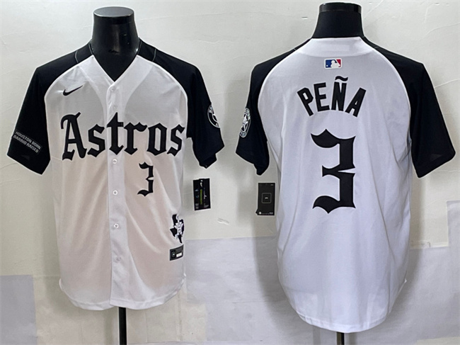 Men's Houston Astros #3 Jeremy Peña White/Black Gothic 'Houston Born Barrio Raised' Limited Stitched Baseball Jersey Men's Houston Astros #3 Jeremy Peña White/Black Gothic 'Houston Born Barrio Raised' Limited Stitched Baseball Jersey